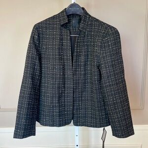 Minaself NWT Large Tweed Blazer Black Gold Plaid Open Front Preppy Office